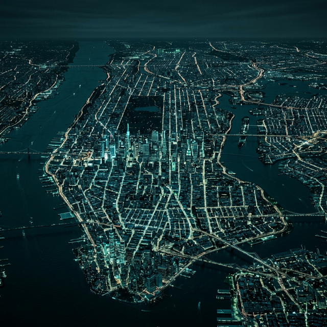 Aerial view of Manhattan at night